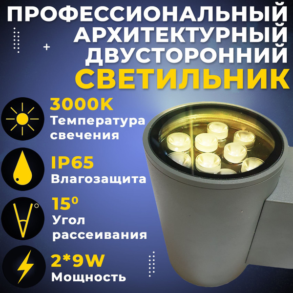 Светильник 2*9w 2-х лучевой архитектурный фасадный профессиональный ...