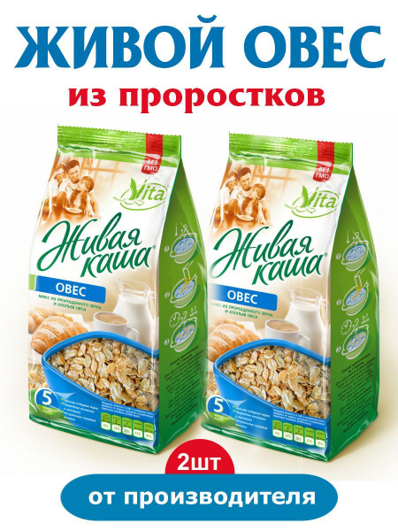 Овсяные хлопья из пророщенного зерна, голозерный овес Живая каша Vita ...