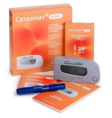 Глюкометр Элта-Сателлит Плюс комплект глюкометр+тест-полоски 25 шт ...