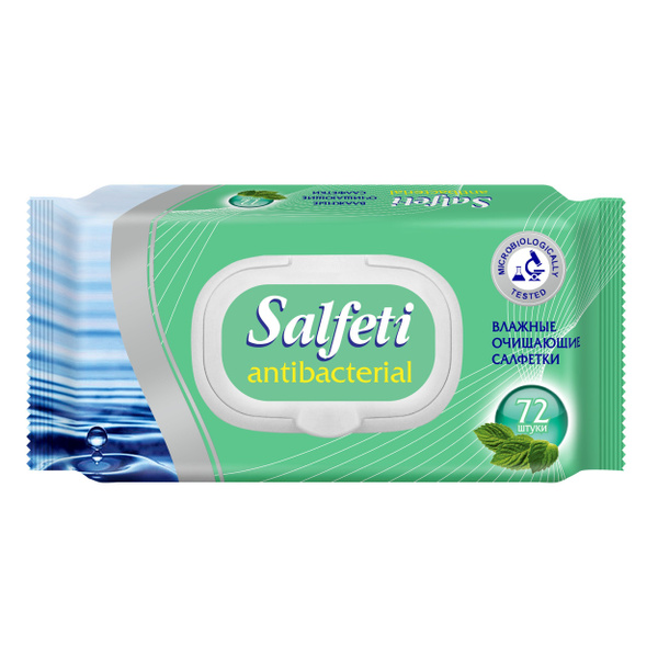 Салфетки влажные антибактериальные Salfeti зеленые с пластиковым ...