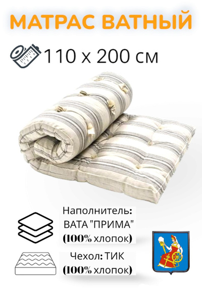 Матрас Сириус Матрас ватный Прима, тик х/б, Беспружинный, 110 - купить ...