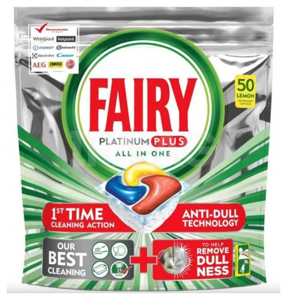 Fairy Капсулы для посудомоечных машин Platinum Plus All in 1 Лимон, 50 ...