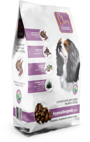 CLAN CLASSIC Hypoallergenic сухой корм для собак мелких пород, ягнёнок ...