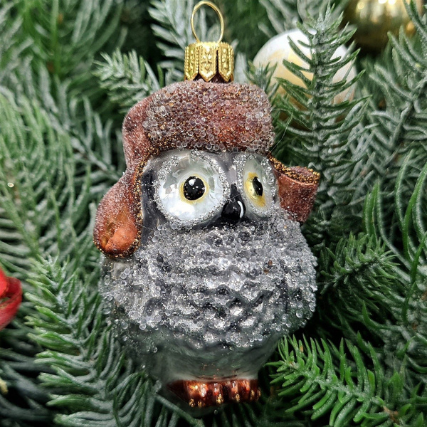 Irena-Co елочная игрушка, стекло Сова в ушанке-1 (9х5,5х5см) купить c ...