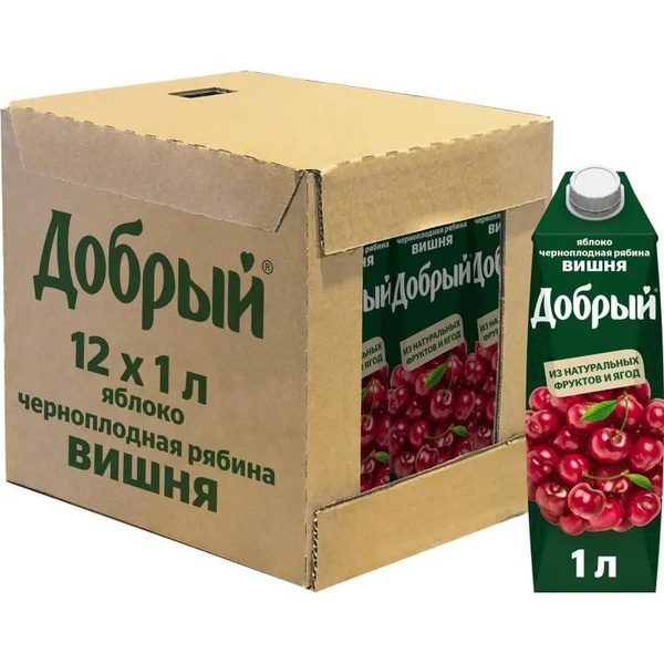 Сок Добрый Яблоко-Вишня-Черноплодная рябина, 12 шт по 1 л купить на ...