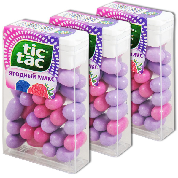 Сахарное драже Tic Tac Ягодный микс, в пластиковом боксе, 16 г, 3 шт ...