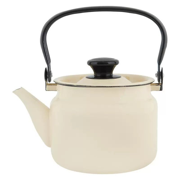 Чайник эмалированный 2 литра КМЗ слоновая кость без рисунка, подвижная ...