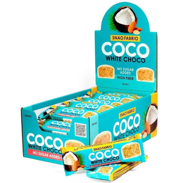 SNAQ FABRIQ Батончики без сахара в белом шоколаде COCO WHITE CHOCO ...