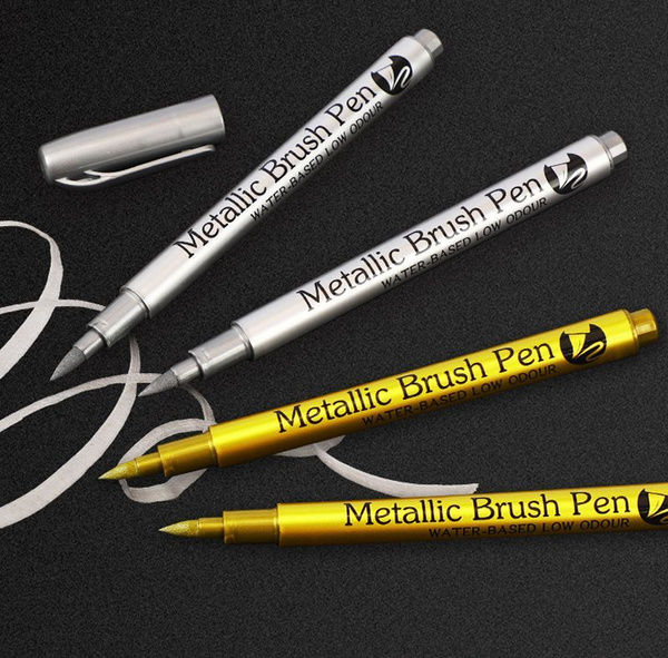 Маркер золотой, серебряный BRUSH 1-7mm. Набор для скетчинга, рисования ...