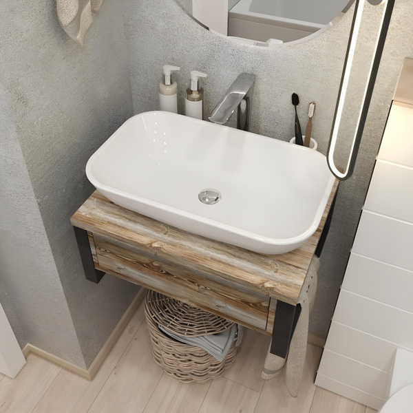 Тумба под раковину в ванную 1Marka GRUNGE LOFT 60 см Подвесная цвет Дуб ...
