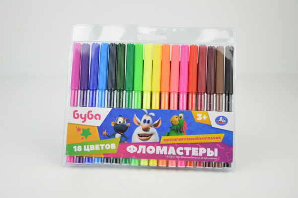 Фломастеры 18 цветов Буба круглые вентилируемые, ПВХ упаковка - купить ...