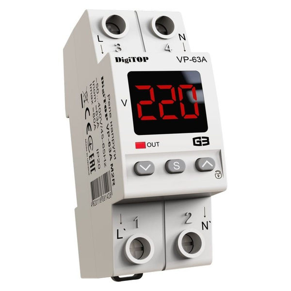 Схема реле напряжения digitop vp 32a Реле напряжения Digitop Vp 63A М2R - купить по выгодной цене в интернет-магазине