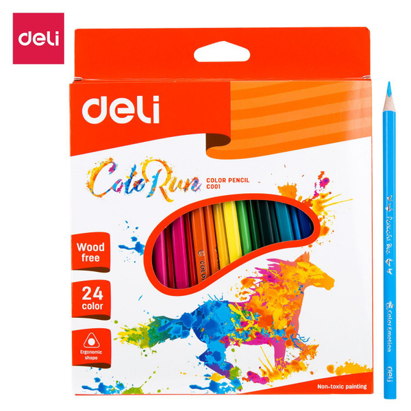 Карандаши цветные 24 цвета, Deli ColoRun, пластик, трехгранные, коробка ...