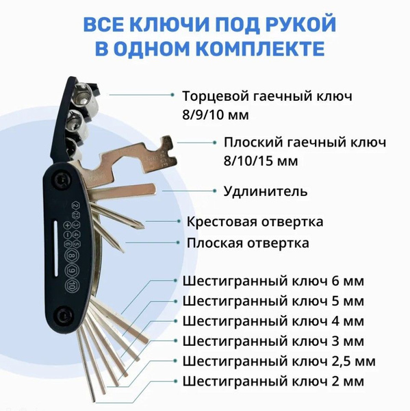 Мультитул для ремонта и сборки велосипеда, самоката, электросамоката 16 ...
