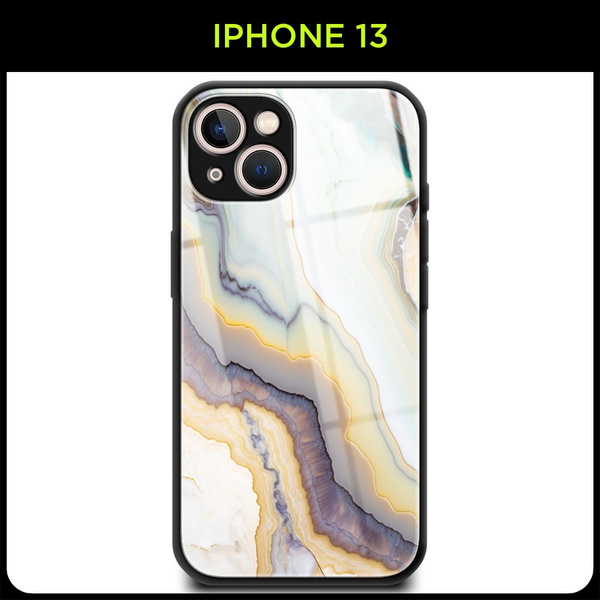 Стеклянный чехол на Apple iPhone 13 / Айфон 13 с принтом "Белый мрамор ...