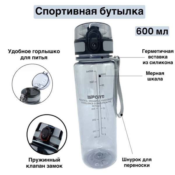 Спортивная бутылка, Бутылка спорт Олимпиада, 600 мл., черно-серый ...
