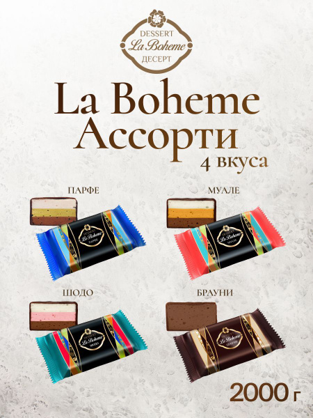 Характеристики Конфеты La Bohemе суфле Ассорти 4 вкуса (ПАРФЕ, МУАЛЕ ...
