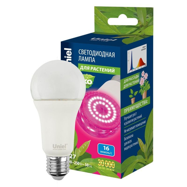 Фитолампа Uniel LED-A60-15W, SPSB, E27, CL PLP30WH форма A, прозрачная ...