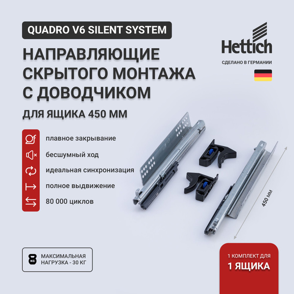 Направляющие для ящиков скрытого монтажа Hettich Quadro V6 Silent ...
