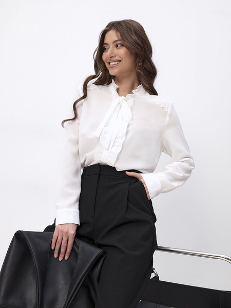 Блузка Женский KEY FASHION белый, белый матовый Вискоза, Полиэстер Рюши ...