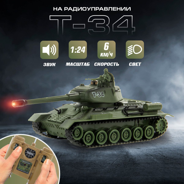 Игрушка танк "Т-34" на радиоуправлении со светом и звуком, Veld Co ...