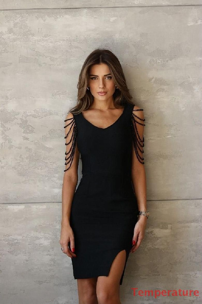 Платье женское бандажное праздничное с бусинами на плечах, Женский, На ...