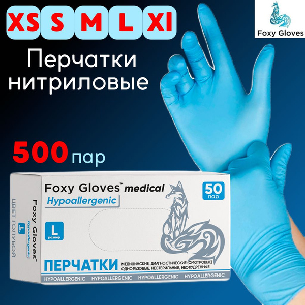 Перчатки нитриловые голубые Foxy gloves, 500 пар, размер XS - купить с ...