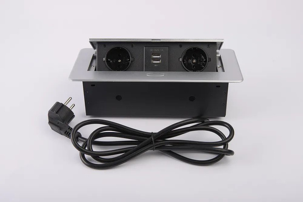 Выдвижная встраиваемая розетка, горизонтальная, 2 ЕВРО и 2 USB зарядных ...