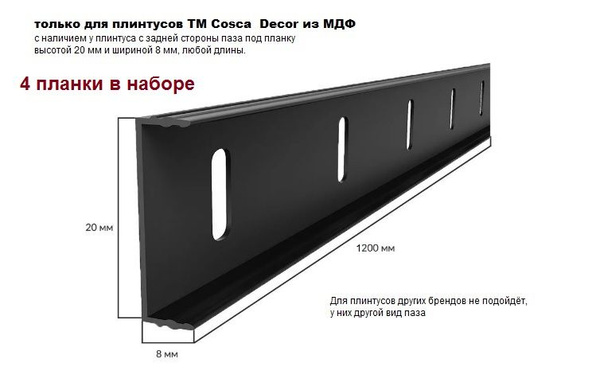 Монтажная планка 4 только для плинтуса Cosca Decor 20x8х1200 мм. Набор ...