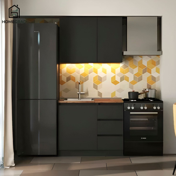 Кухня HomeGrad ML 1 метр, Графит, столешница Дуб Вотан купить по ...