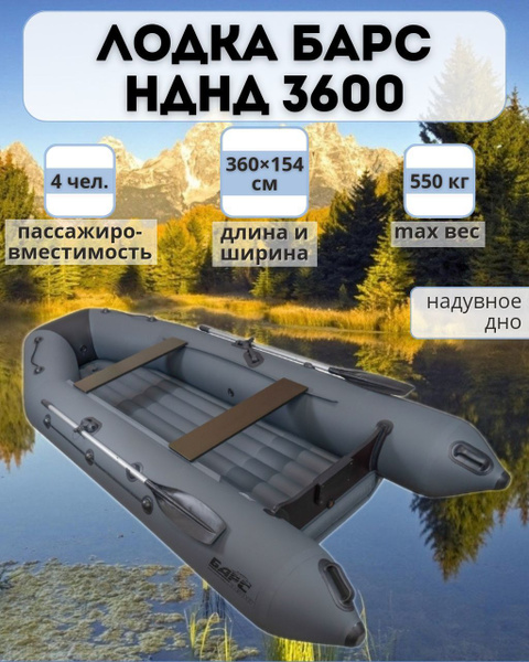 Лодка надувная для рыбалки Барс 3600 НДНД Графит/черный - купить по ...