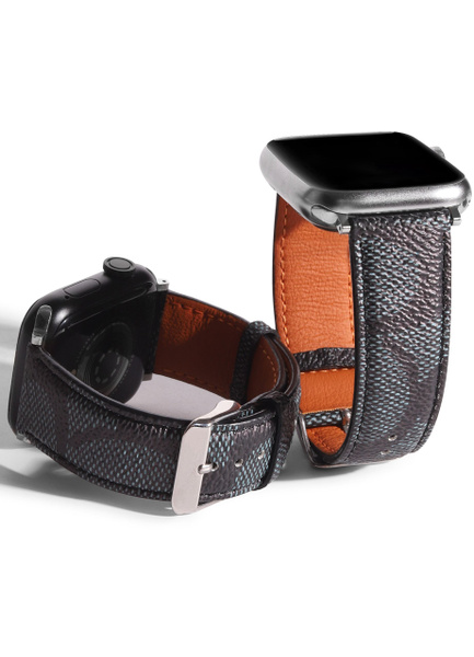 кожаные ремешки для Apple watch 45мм 44мм 42мм роскошный узор черный ...