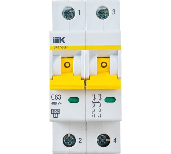 Автоматический выключатель IEK ВА47-60M 2Р 63А 6кА С MVA31-2-063-C ...