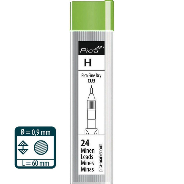 Комплект грифелей 0.9 мм для карандаша Pica FINE Dry 24 шт (H) PICA ...