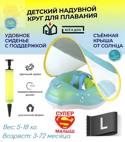 Надувной безопасный плавательный круг детский SwimBoBo L Blue голубой ...