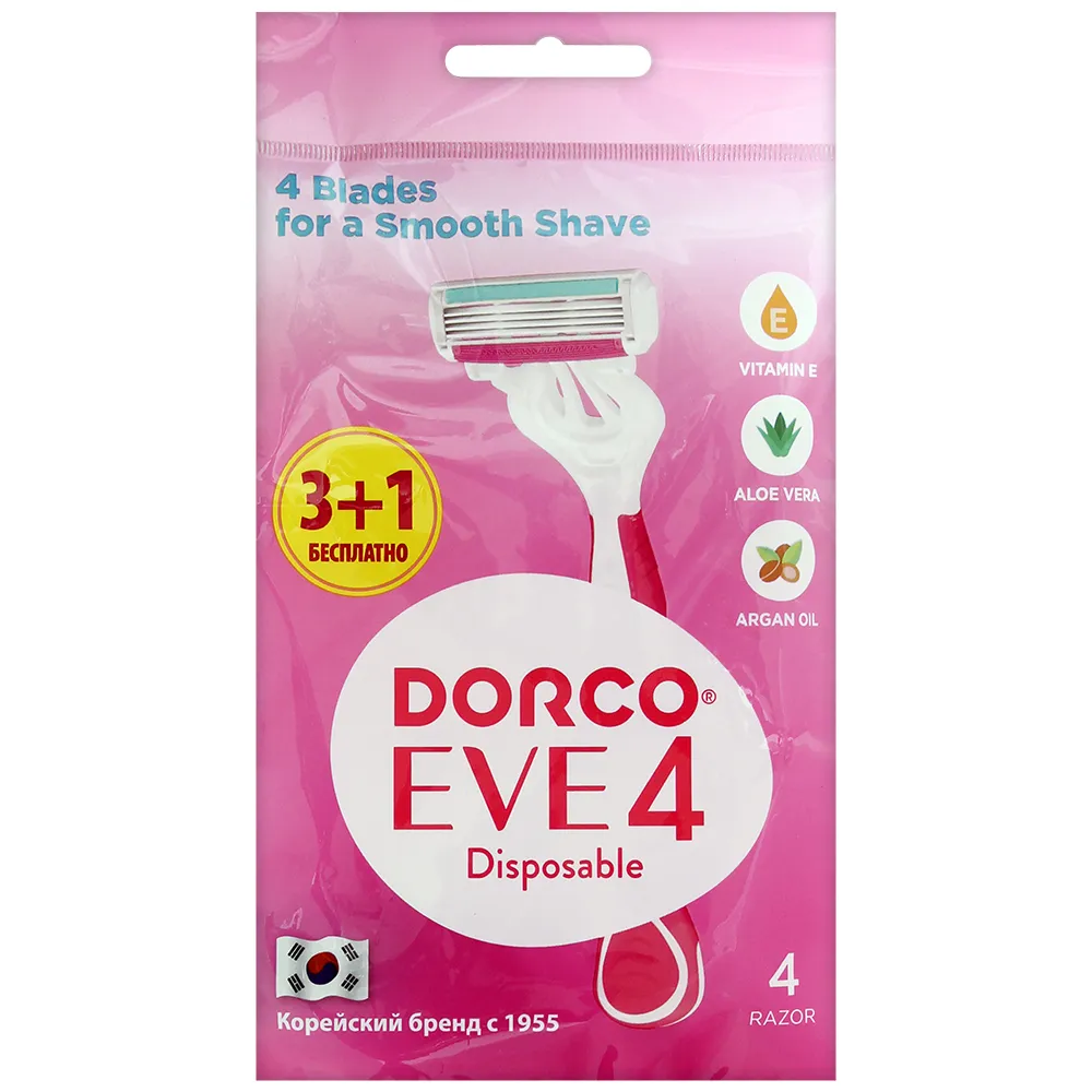 DORCO ЕVE 4 shai vanila, Женский одноразовый станок 4 лезвия, с плавающей головкой и увлажняющей полосой 4шт