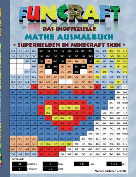 Обложка книги Funcraft - Das inoffizielle Mathe Ausmalbuch. Superhelden im Minecraft Skin (Superman Cover):Alter: 6-10 Jahre. Ausmalen, lustig, lachen, witzig, Superheld, Superman, Schule, 1. 2. 3. 4. Klasse, Unterricht, Rechnen, Grundrechenarten, Plus, Minus, ..., Theo von Taane