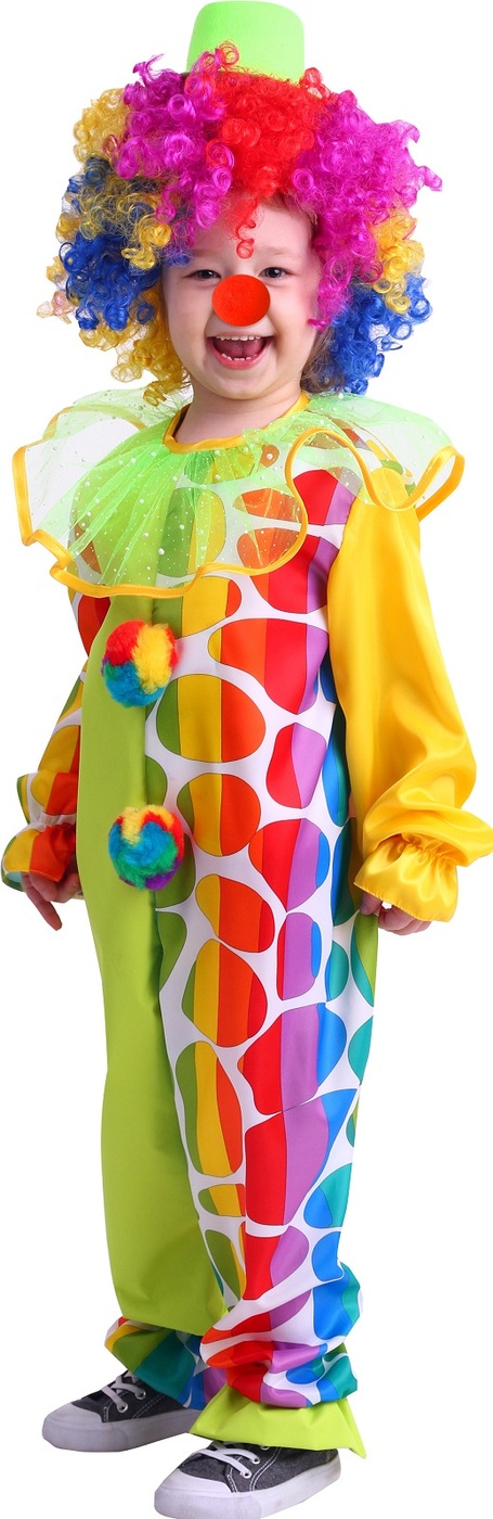 фото Карнавальный костюм Клоун парик, комбинезон, нос, целиндр размер 116-60 Пуговка