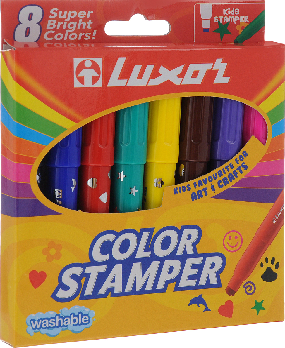 Фломастер 8. Фломастеры 12цв Luxor Coloring 6101/12 WT. KIDDIEART набор маркеров-штампиков, 8 шт.. Фломастер-маркер Color Brush Luxor. Фломастеры со штампами.