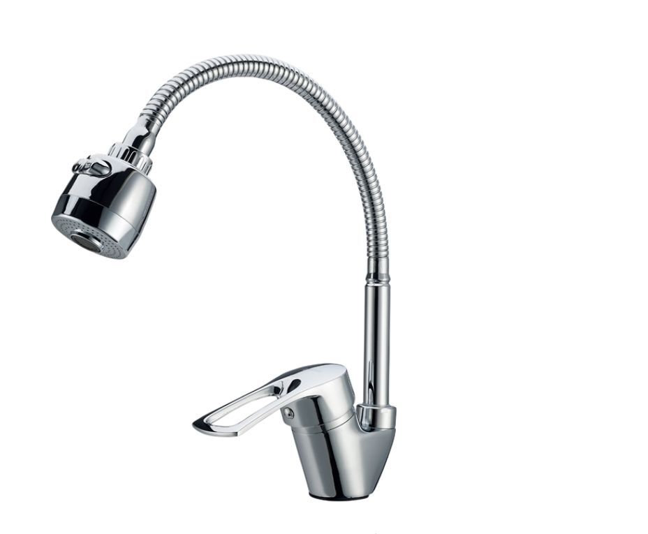 Смеситель для кухни с гибким изливом Turdus 10K рычажный хромированный ...