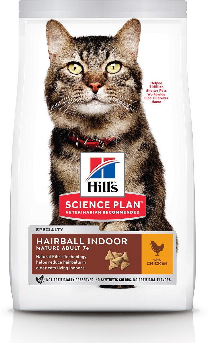 Сухой корм Hill's Science Plan Hairball Indoor для выведения шерсти из желудка у пожилых домашних кошек, с курицей, 1,5 кг - изображение