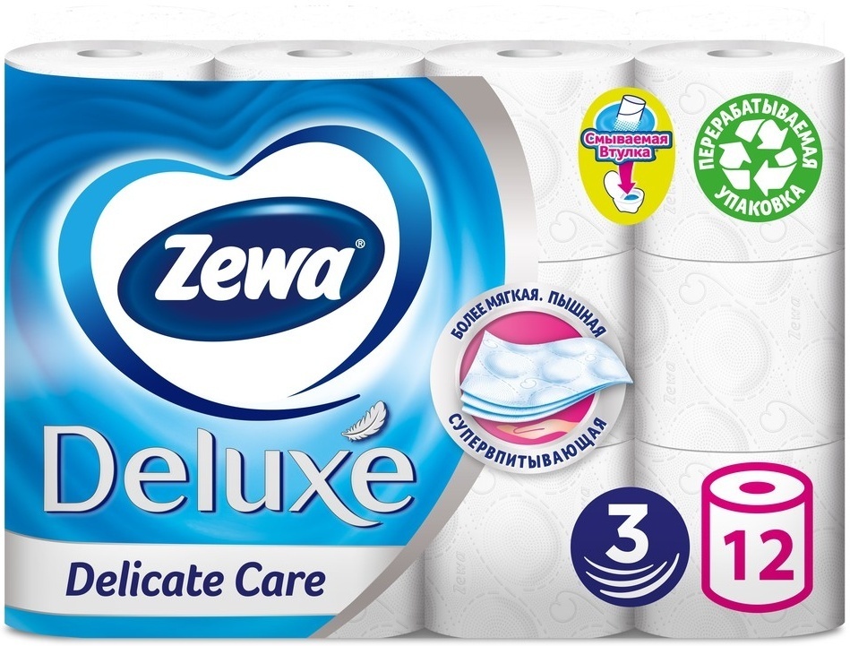 Zewa Deluxe Туалетная бумага белая 3 слоя, 12 рулонов — купить в ...