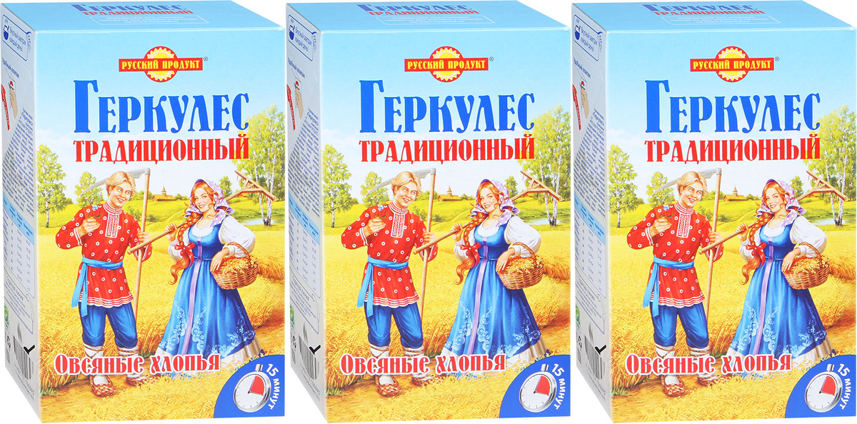 Хлопья Русский Продукт Геркулес традиционный овсяные 500 г, комплект: 3 упаковки