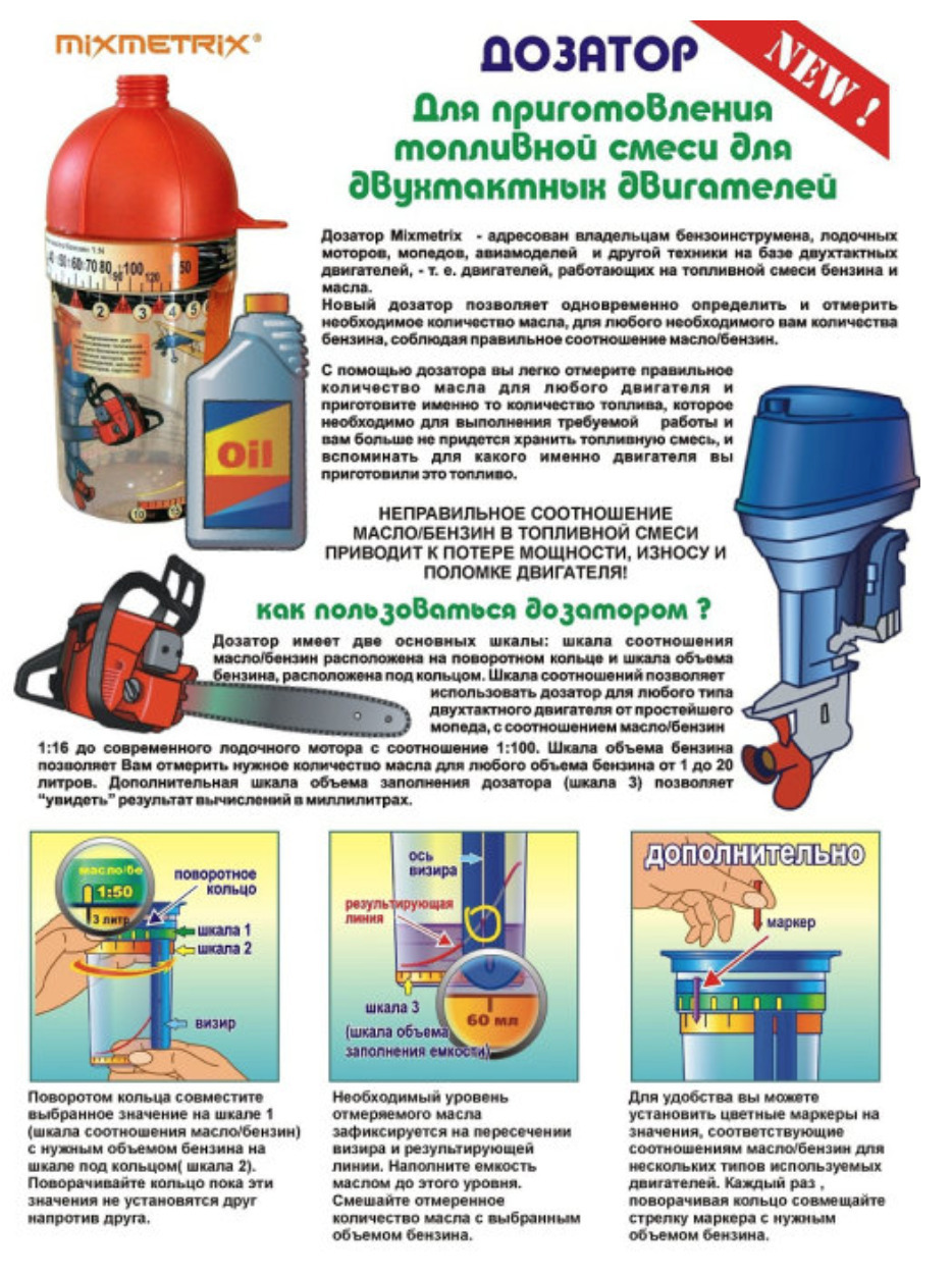 Как разводить масло для двухтактных двигателей. Дозатор Mixmetrix масло/бензин. Дозатор для приготовления топливной смеси Mixmetrix. Соотношение пропорций масла и бензина для триммера. Смесь бензина и масла для лодочного мотора.