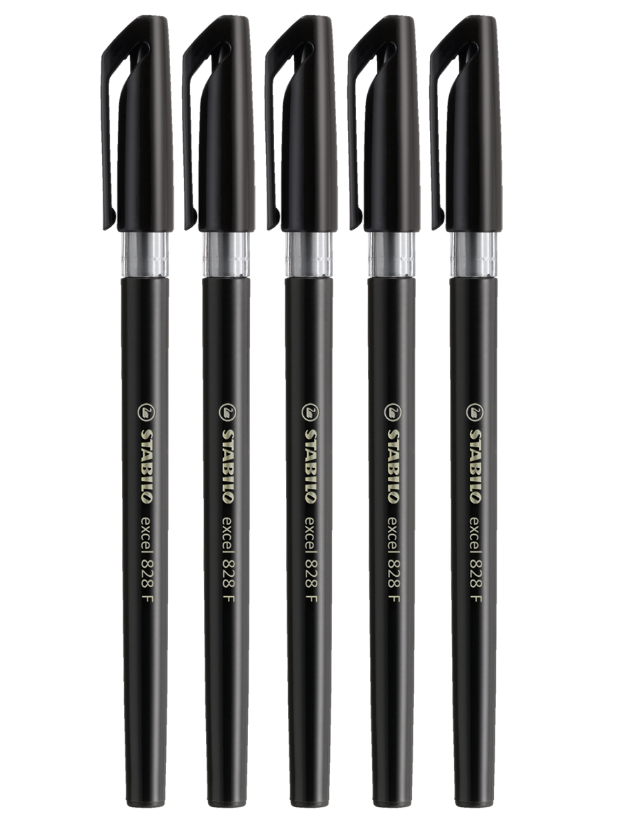 Ручка шариковая STABILO excel 828 F черная 0,38мм, масляные чернила, 5 ...