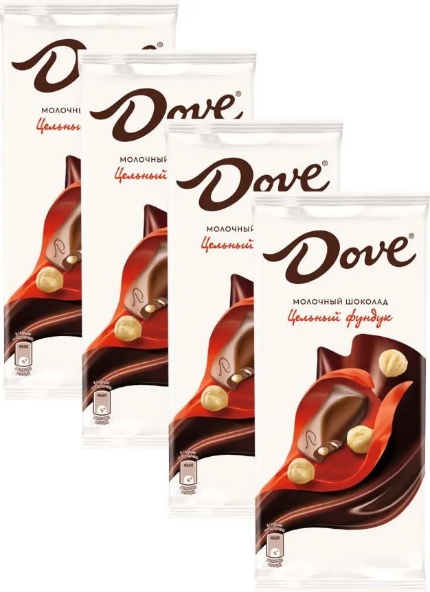 Dove Молочный шоколад с цельным фундуком, 90 г х 4 шт - купить с ...