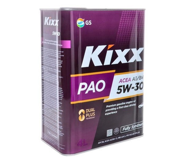 Характеристики Моторное масло KIXX PAO SN 5W-30 Синтетическое 4 л .