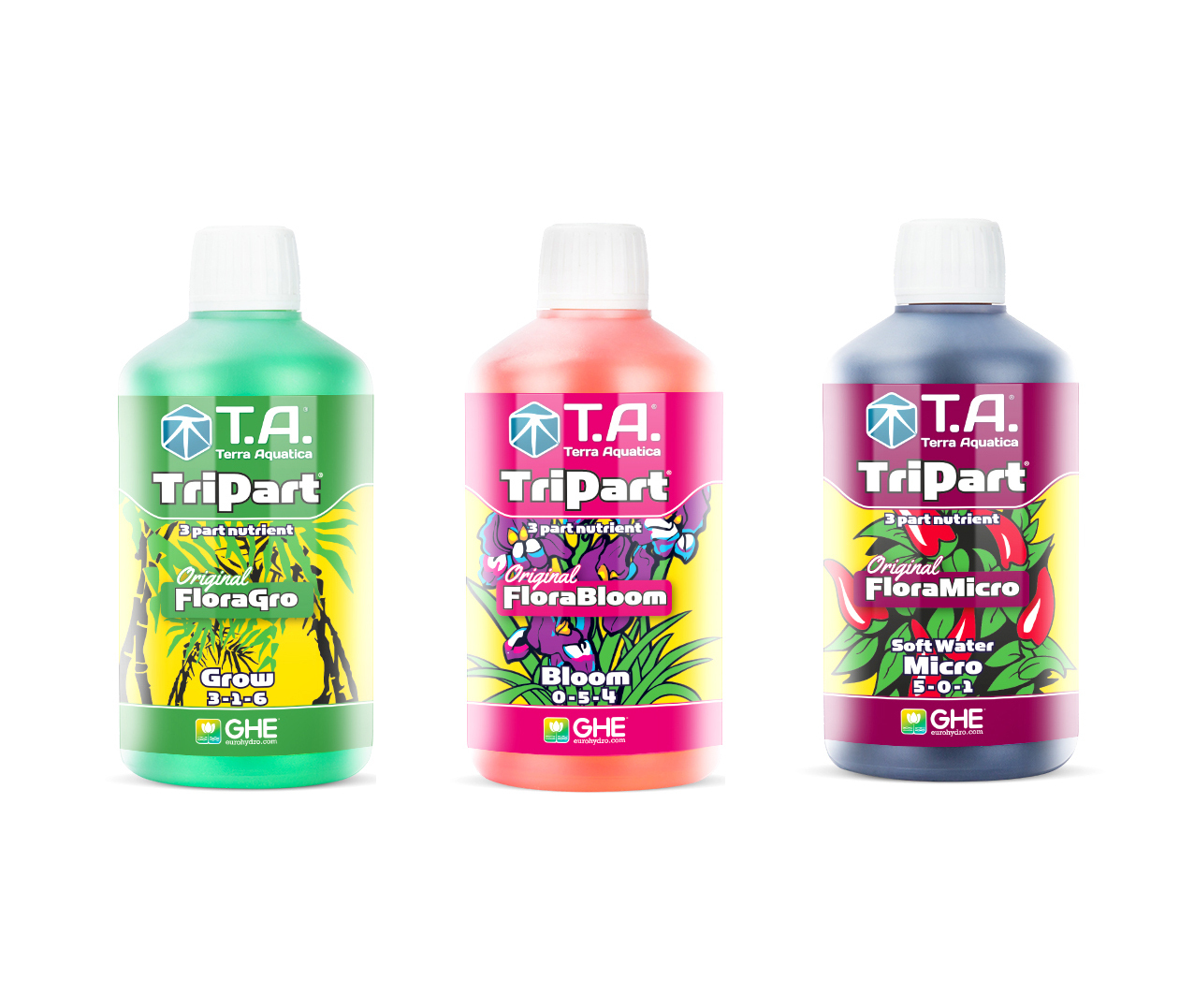 Комплект удобрений (GHE) TriPart Terra Aquatica (Grow+Bloom+Micro SW) 3шт по 0.5 л