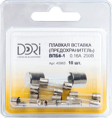 Предохранитель (плавкая вставка) DORI ВПБ6-1 (0,16 А, 250 В) 10 шт.