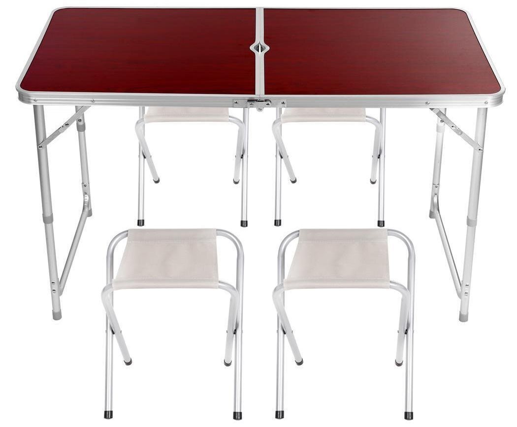 Стол раскладной + 4 стула (алюминий) усиленный Pro белый 120х60х70 см